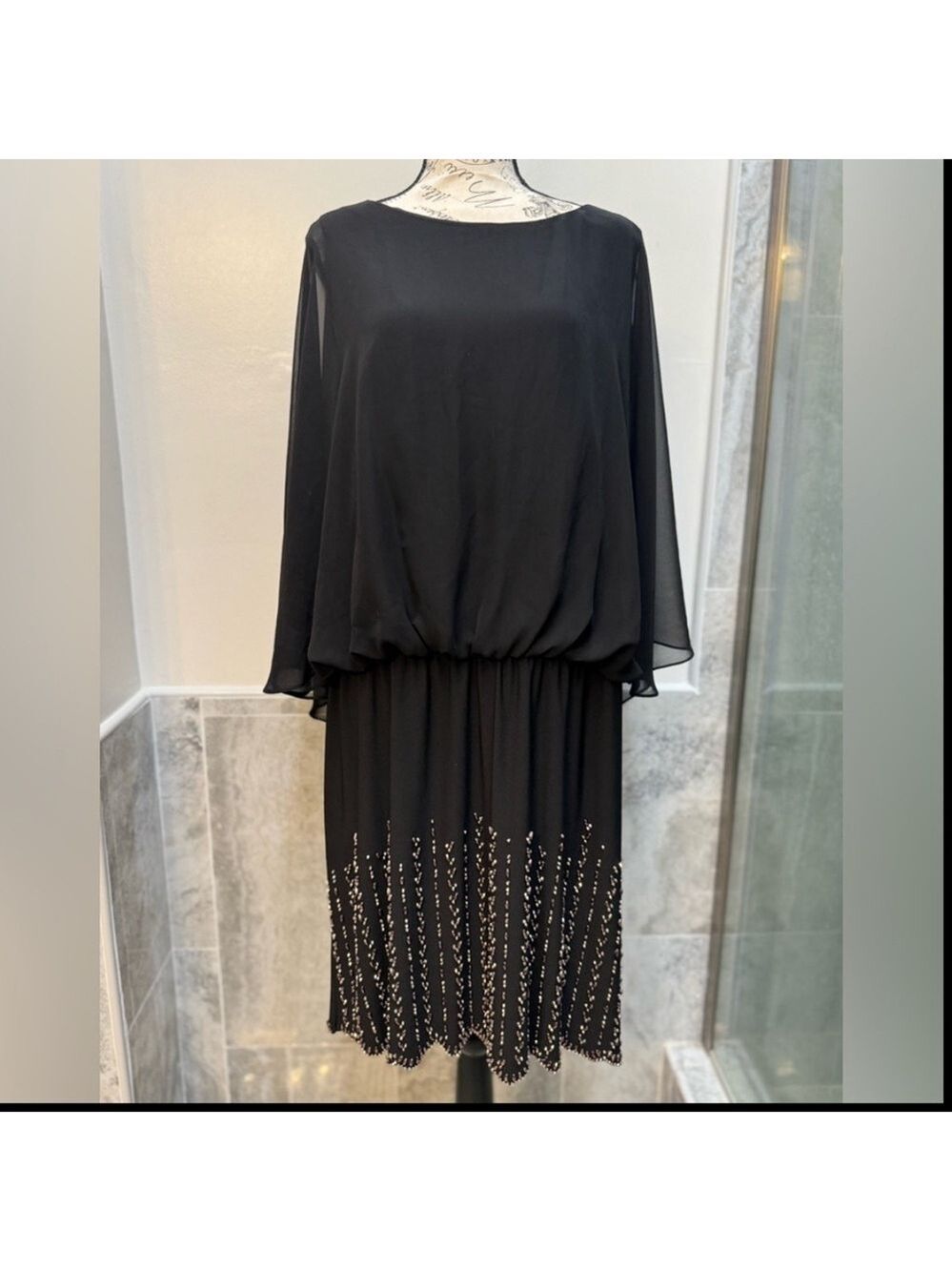 Xscape Black Drape Top Beaded Plus Size Evening Dress 16W - Picture 8 of 8